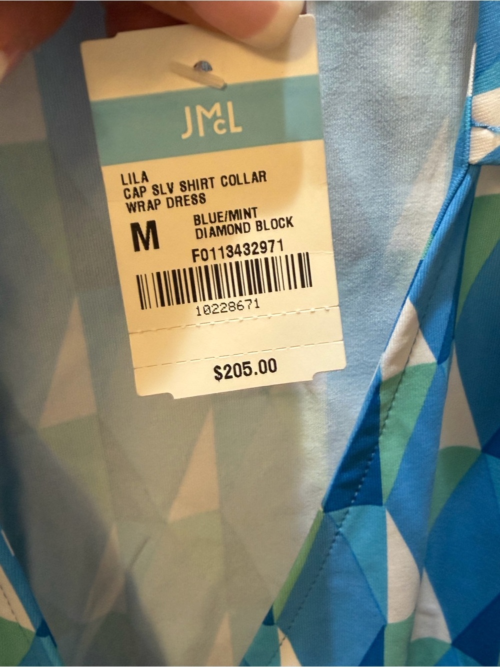 J. McLaughlin Blue Geometric Wrap Midi Dress NWT - Picture 3 of 3